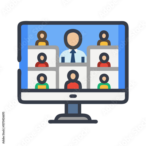 Video conference icon with multiple participants on screen

