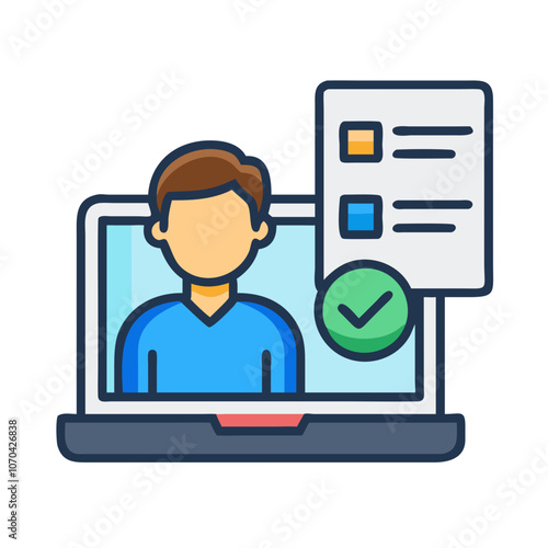 Laptop with student and checklist for online assessment

