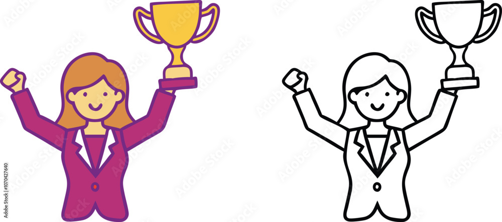 Businesswoman Holding Trophy Celebrating Success Businesswoman Holding Trophy Celebrating Success