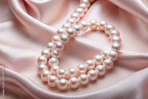 Minimalist Pearl Necklace, White Silk, Pink Background