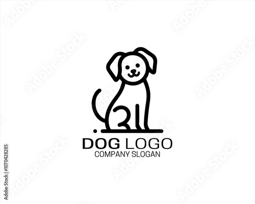 Minimalist lines outline dog logo design icon symbol vector illustration.