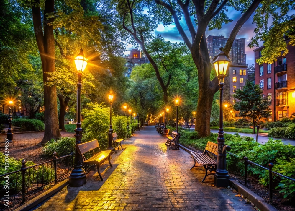 Obraz premium Nocturnal Brooklyn Park cityscape, low light urban photography.