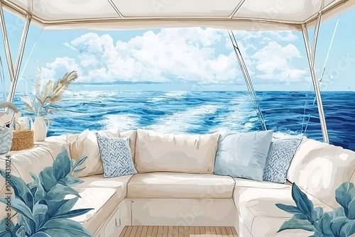 Luxury Yacht Interior with Ocean View.