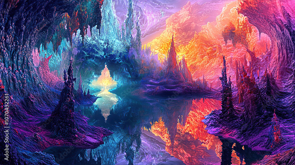 Fototapeta premium art, animal, snake, water, design, fish, illustration, painting, pattern, sea, nature, color, flower, colorful, paint, in a dreamscape the surface reflects the early mor, untry, generative ai, landsca