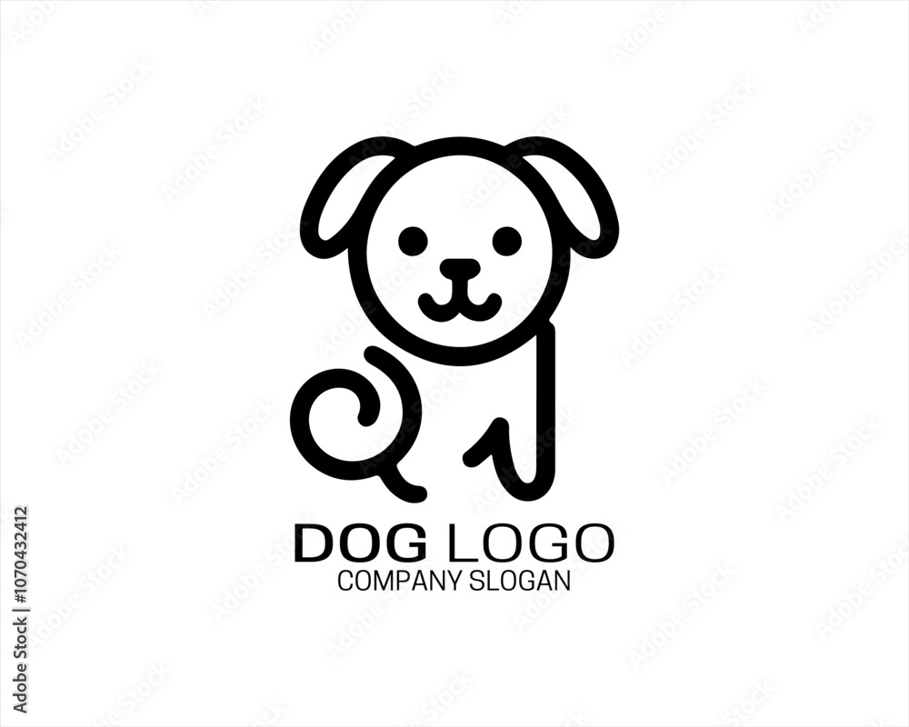 Minimalist lines outline dog logo design icon symbol vector illustration. Minimalist lines outline dog logo design icon symbol vector illustration.
