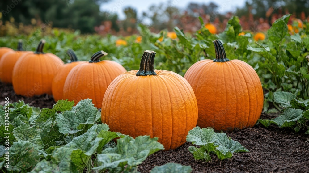 Harvest-Ready Pumpkins in Autumn Field Harvest-Ready Pumpkins in Autumn Field