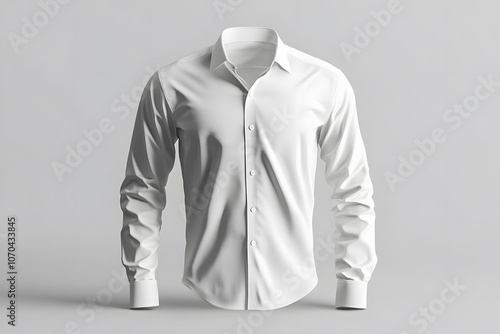 Wallpaper Mural Blank white classic shirt mockup, front view, gray background, 3d rendering. Empty casual blouse for men uniform mock up. Clear fabric formal dress shirt with cuff template.
 Torontodigital.ca