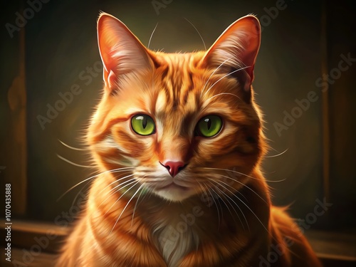 The orange cat's gaze pierces the gloom, suspicion etched in its eyes.