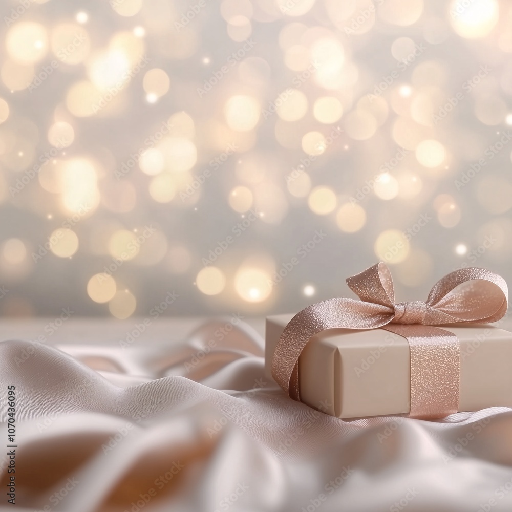 Luxurious Golden Gift Box with Ribbon Warm Bokeh Background, Cozy Present Box with Warm Light for Wedding Gift Banner Luxurious Golden Gift Box with Ribbon Warm Bokeh Background, Cozy Present Box with Warm Light for Wedding Gift Banner