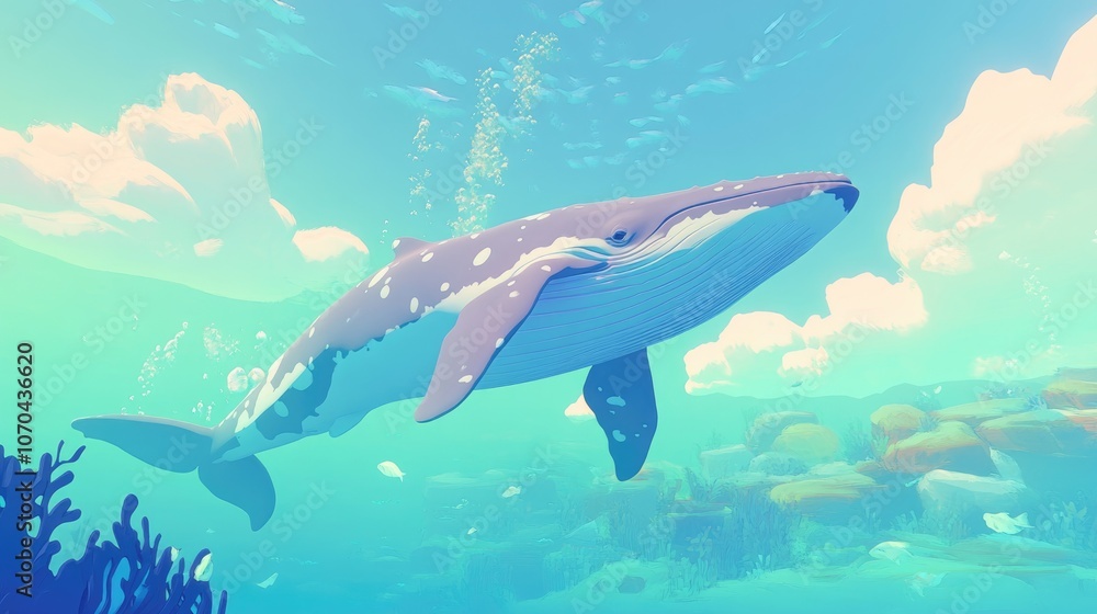 Fototapeta premium Majestic whales gracefully swimming in crystal clear waters showcasing the beauty of marine life
