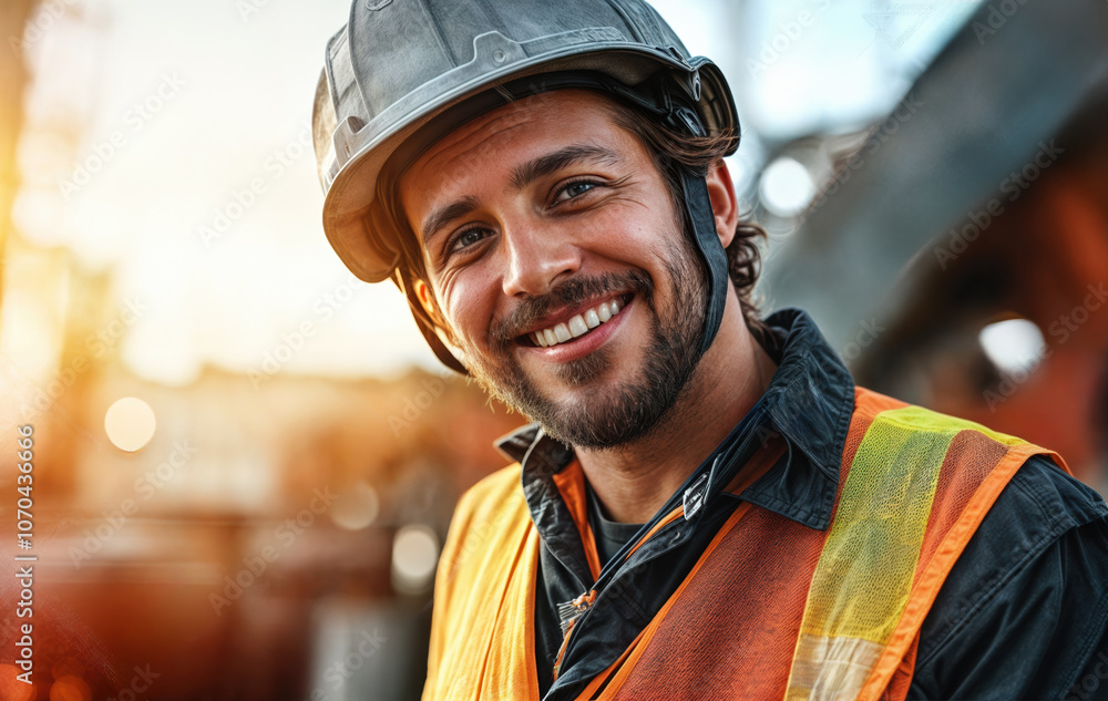a close-up photograph of a man wearing a hard hat, smiling and looking directly at the camera. a close-up photograph of a man wearing a hard hat, smiling and looking directly at the camera.