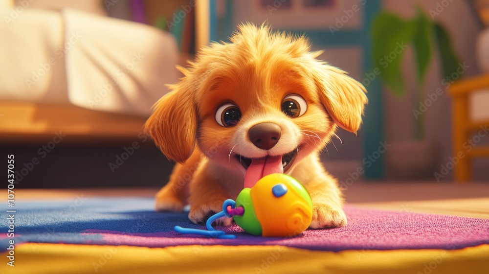 Φωτογραφία Adorable fluffy puppy playing with a colorful squeaky toy perfect for pet photog
