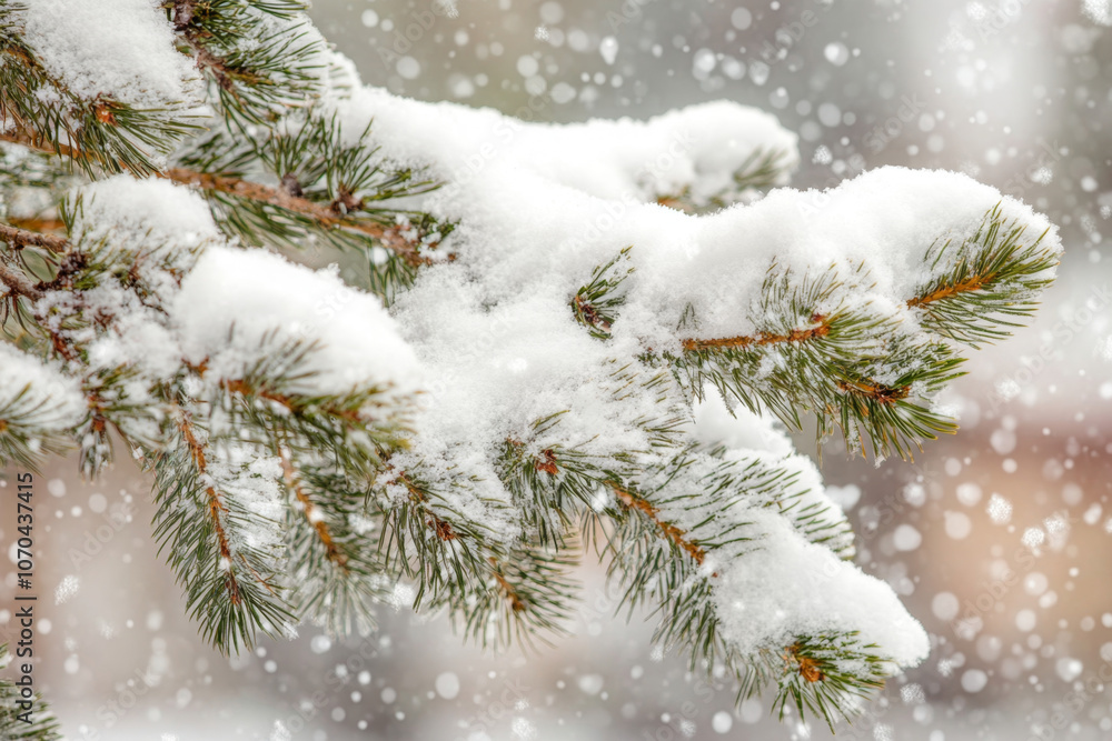 Christmas Snow-Covered Branches on Light Gray Background Christmas Snow-Covered Branches on Light Gray Background