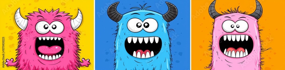 Cartoon monster faces with funny expressions. Avatars with different emotions, kids cartoons, angry, happy, mad, and laughing people, modern illustration. Cartoon monster faces with funny expressions. Avatars with different emotions, kids cartoons, angry, happy, mad, and laughing people, modern illustration.