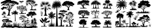 Silhouettes of forest trees isolated in modern style