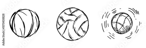 Scratched lines of volleyball equipment hand drawn