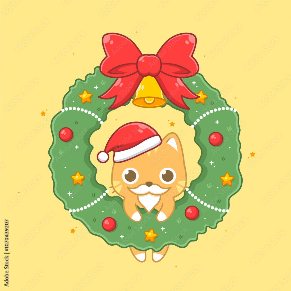 cute christmas orange cat with wreath cute christmas orange cat with wreath