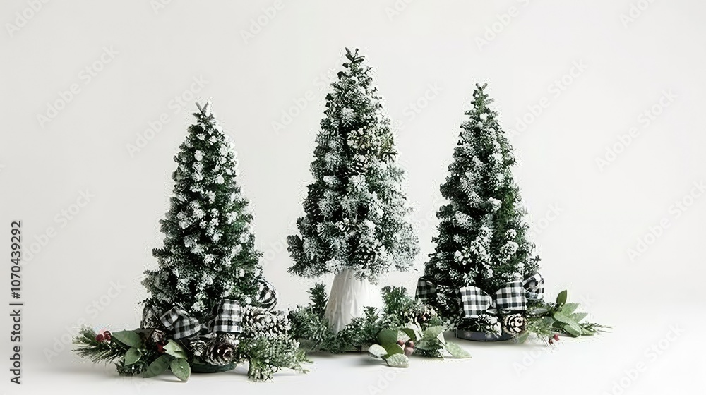 Obraz premium Three whitewashed wooden Christmas trees 