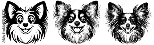 Isolated Papillon dog face on white, SVG, Vector, Illustration.