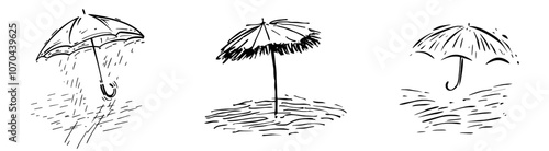 Modern umbrella line drawing. Hand drawn line icon. Isolated icon. Design linear artwork element. Flat design. One-line object.