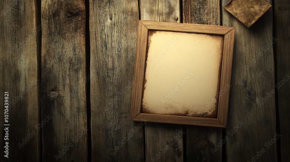 Old blank photograph resting on a rustic wooden table ideal for creative projects or vintage themed designs Old blank photograph resting on a rustic wooden table ideal for creative projects or vintage themed designs