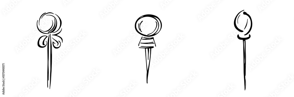An illustrated set of doodles with a stationery pin. Navigation button and paper fixing needles are included. An illustrated set of doodles with a stationery pin. Navigation button and paper fixing needles are included.