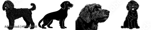 Illustration of a dog silhouette sign. Black dog shape over white background. Conceptual illustration of a veterinarian's clinic logo.