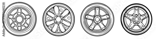Icon in solid outline style, in circle, round black color, for car clutch and flywheel cohesion transmission kits