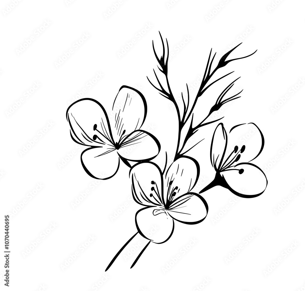 Obraz premium Floral bouquet modern. Hand drawn flowers. Line art bouquets of wildflowers, plants, and botanical illustrations.