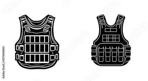 Soldier silhouette with bulletproof equipment, armor, and camouflage, police safety accessory for modern warfare