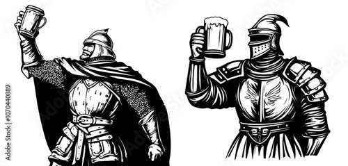 This medieval knight toasts his beer in a traditional pub or venue based on medieval themes