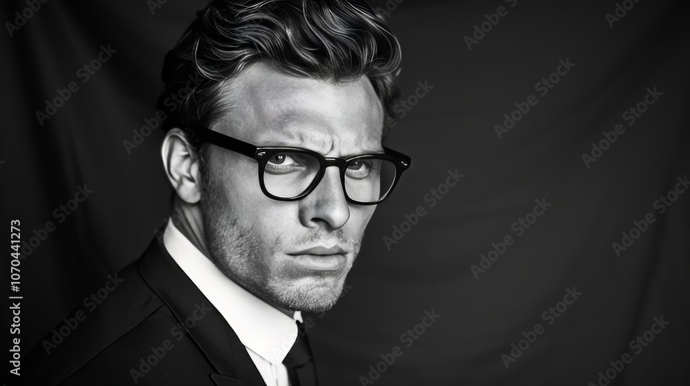 Fototapeta premium Professional man in glasses and suit a stylish representation of modern elegance