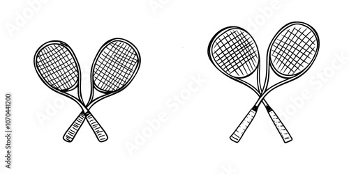 Tennis rackets crossed in modern illustration, icon