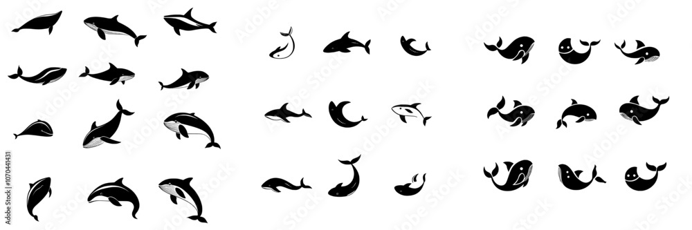 Black modern silhouette illustration of a Beluga Whale Black modern silhouette illustration of a Beluga Whale