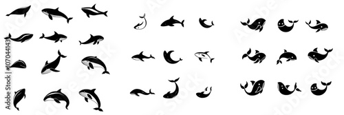 Black modern silhouette illustration of a Beluga Whale