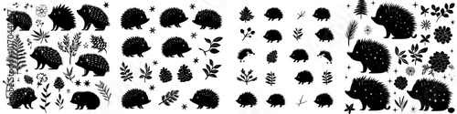 This is a set of modern hedgehog silhouettes