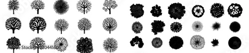 This collection of tree top view silhouettes features diverse foliage patterns, making it perfect for the visualization of architectural plans, landscape designs, and urban planning schemes