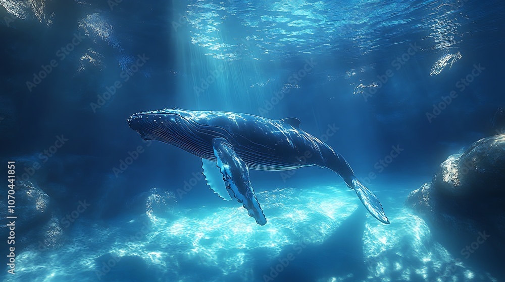 Fototapeta premium Whale glides gracefully through ocean waters