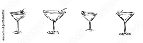 An illustration depicting a spilled Martini glass with two olives