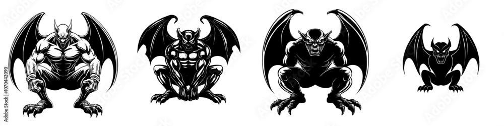 Fototapeta premium Cutout graphic black and white illustration of a gargoyle creature decorated with Victorian flourishes