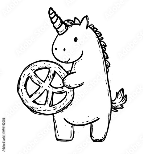 An illustration of a cute unicorn activity icon. Rainbow unicorn stickers for daily routines.