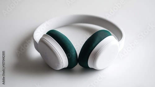 White Headphones with Green Earpads photo