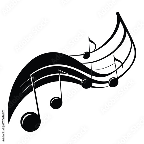 wave of musical notes black note on white background
