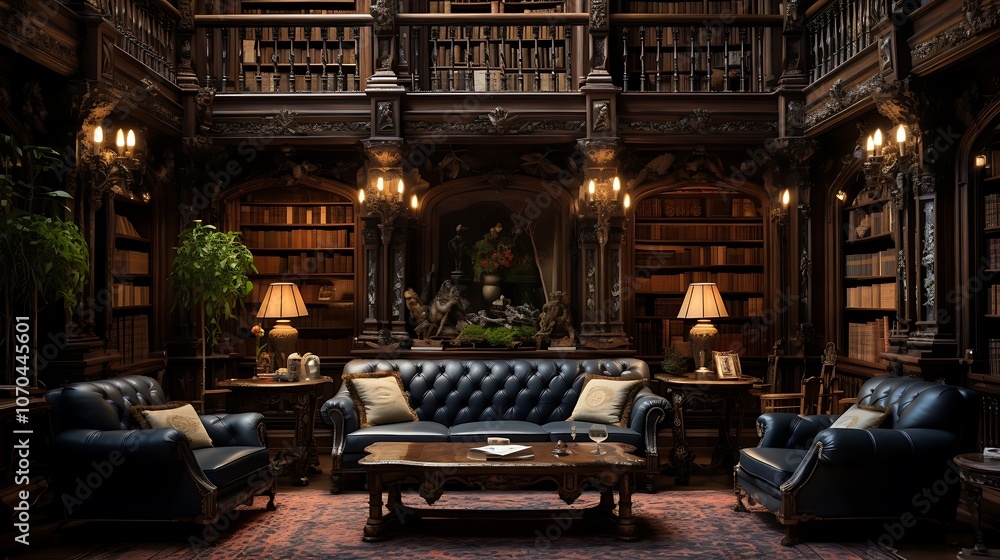 Elegant Home Library with Cozy Seating and Expansive Book Collection
Elegant Home Library with Cozy Seating and Expansive Book Collection