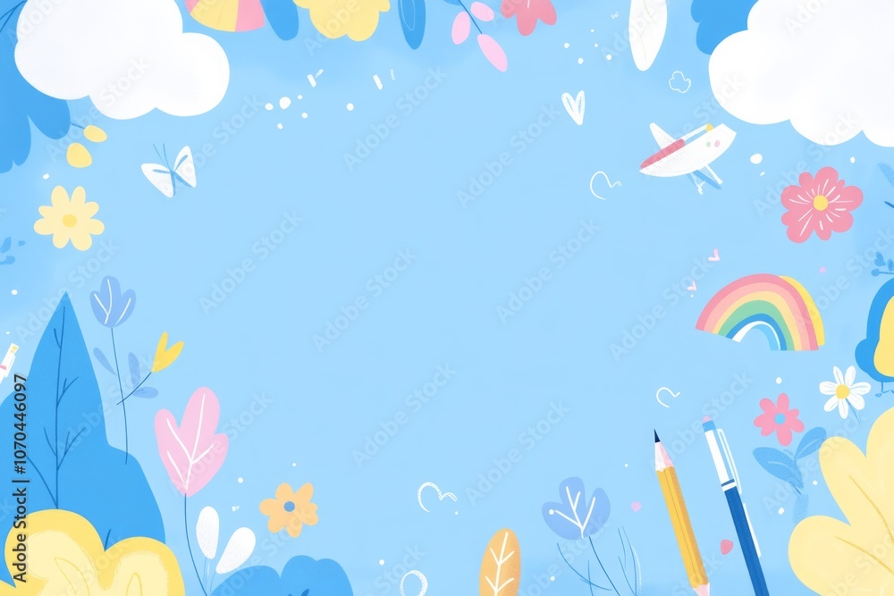 a cover page for an nursery school notebook, featuring blue design with blank space a cover page for an nursery school notebook, featuring blue design with blank space