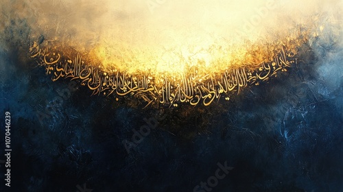 Emirati painting on canvas, showcasing unique script. Copy space photo