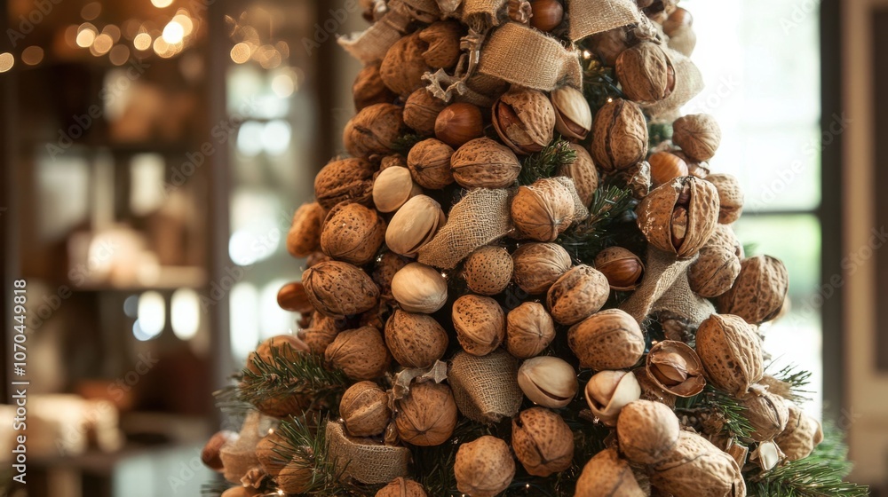 Nut Christmas Tree: The entire tree is decorated with a. Nut Christmas Tree: The entire tree is decorated with a.