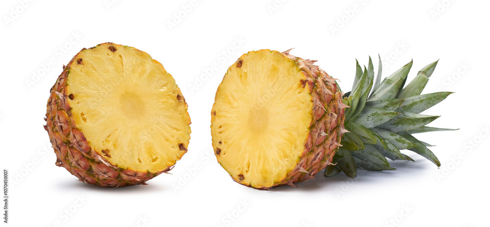 pineapple cut in half isolated on white pineapple cut in half isolated on white