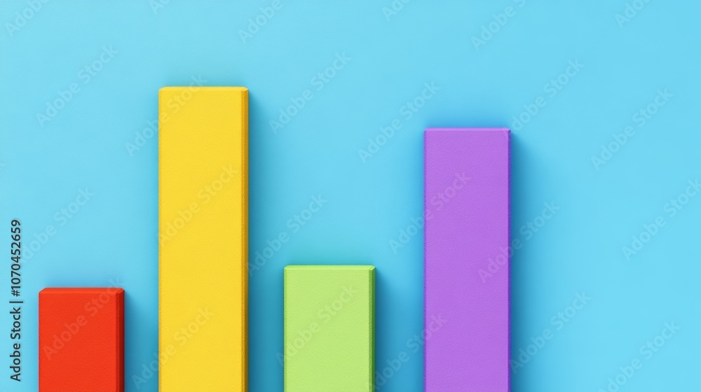 A bar graph with four bars of different colors on a blue background. A bar graph with four bars of different colors on a blue background.