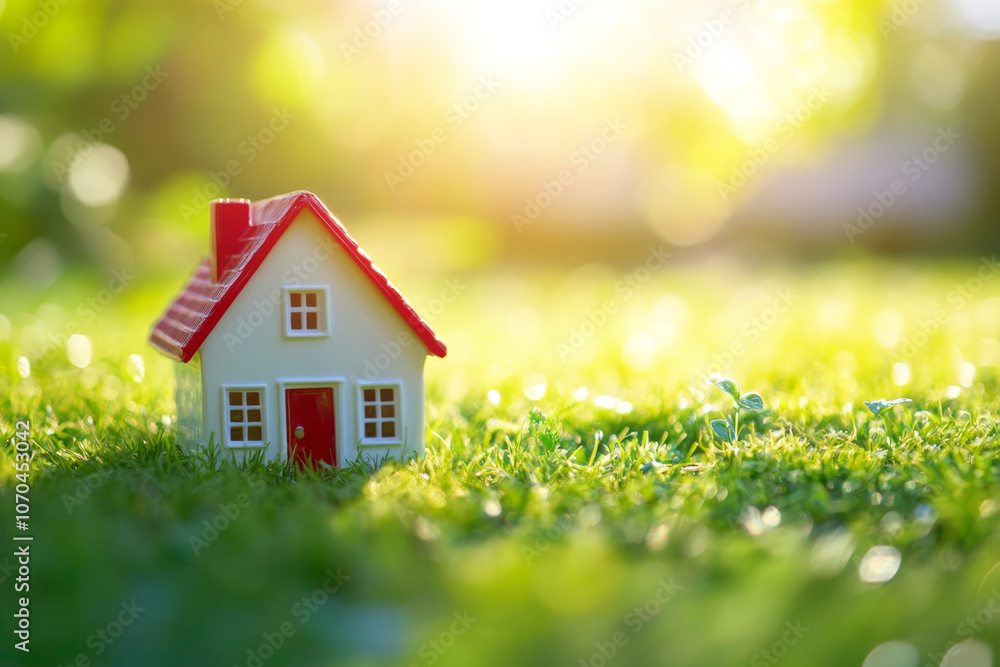 Small House Model on Grass Representing Sustainable Living Small House Model on Grass Representing Sustainable Living